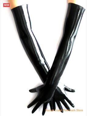 Latex Rubber Black Long Gloves Club Outfits Accessory Plus Size